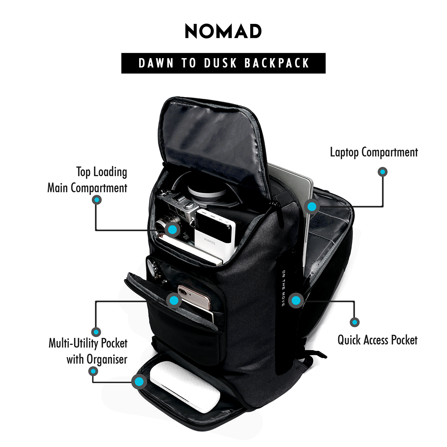 Nomad Lite Laptop Backpack for Laptops upto 15.6" with Smart Organizer (Black)