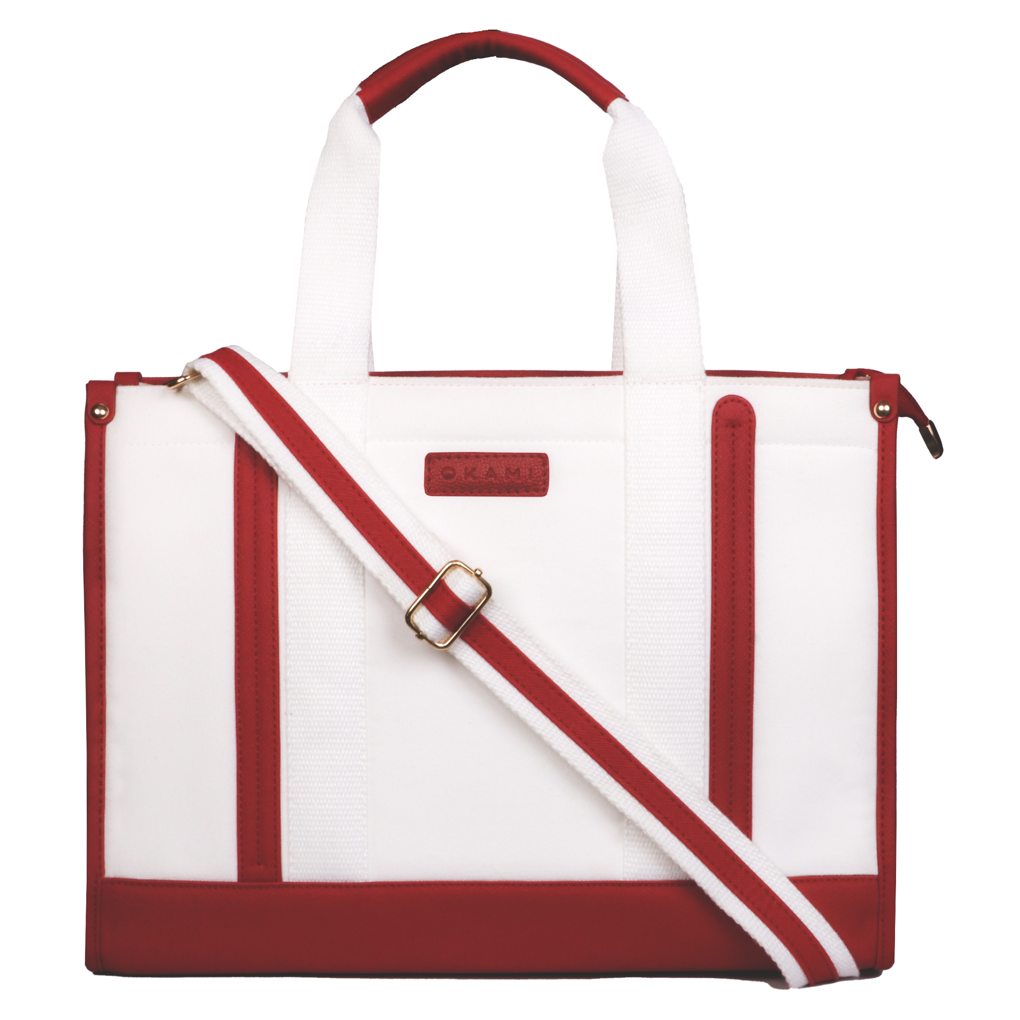 Okami Everyday Women's Canvas Tote Bag for Laptops Upto 14.1" (White-Red)