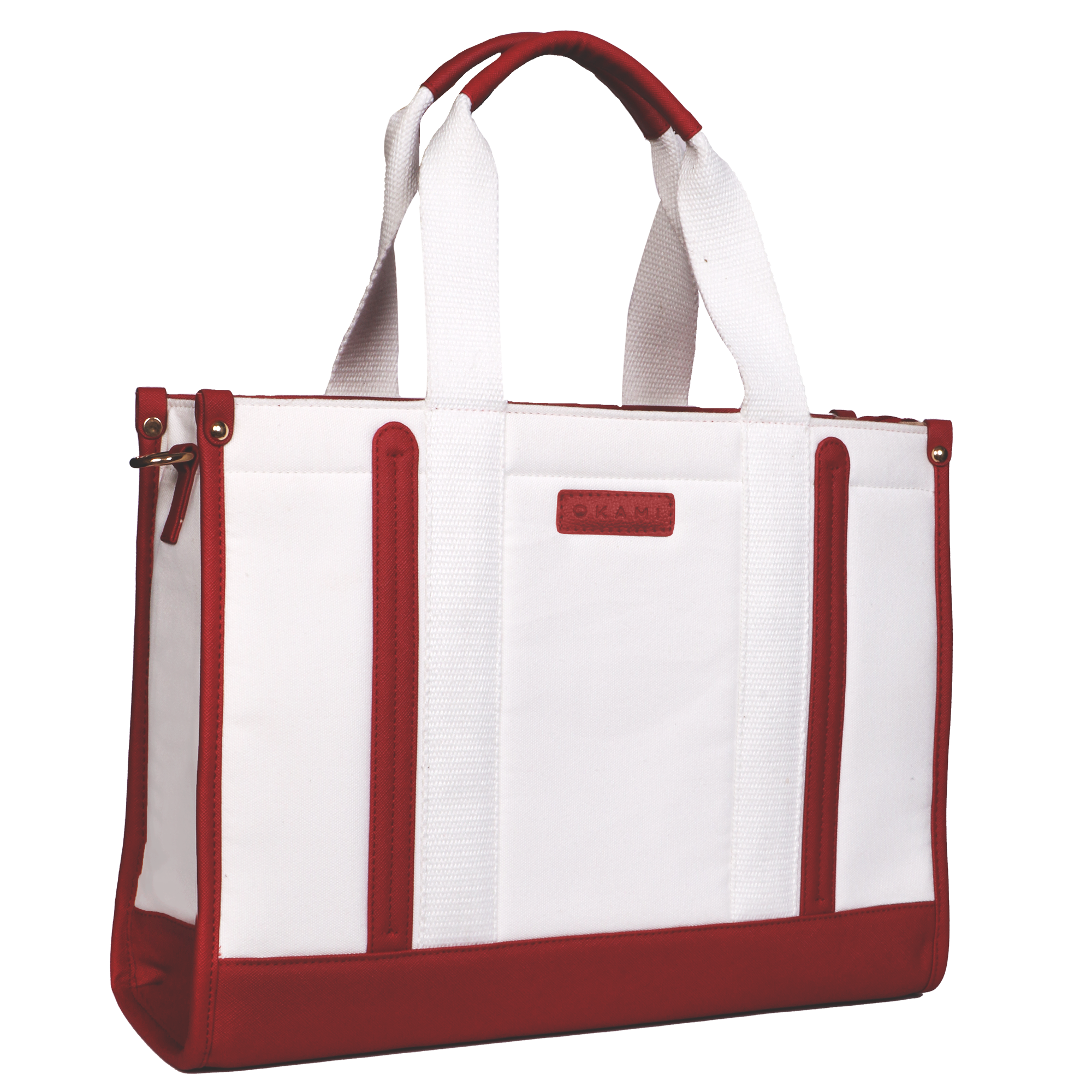 Okami Everyday Women's Canvas Tote Bag for Laptops Upto 14.1" (White-Red)