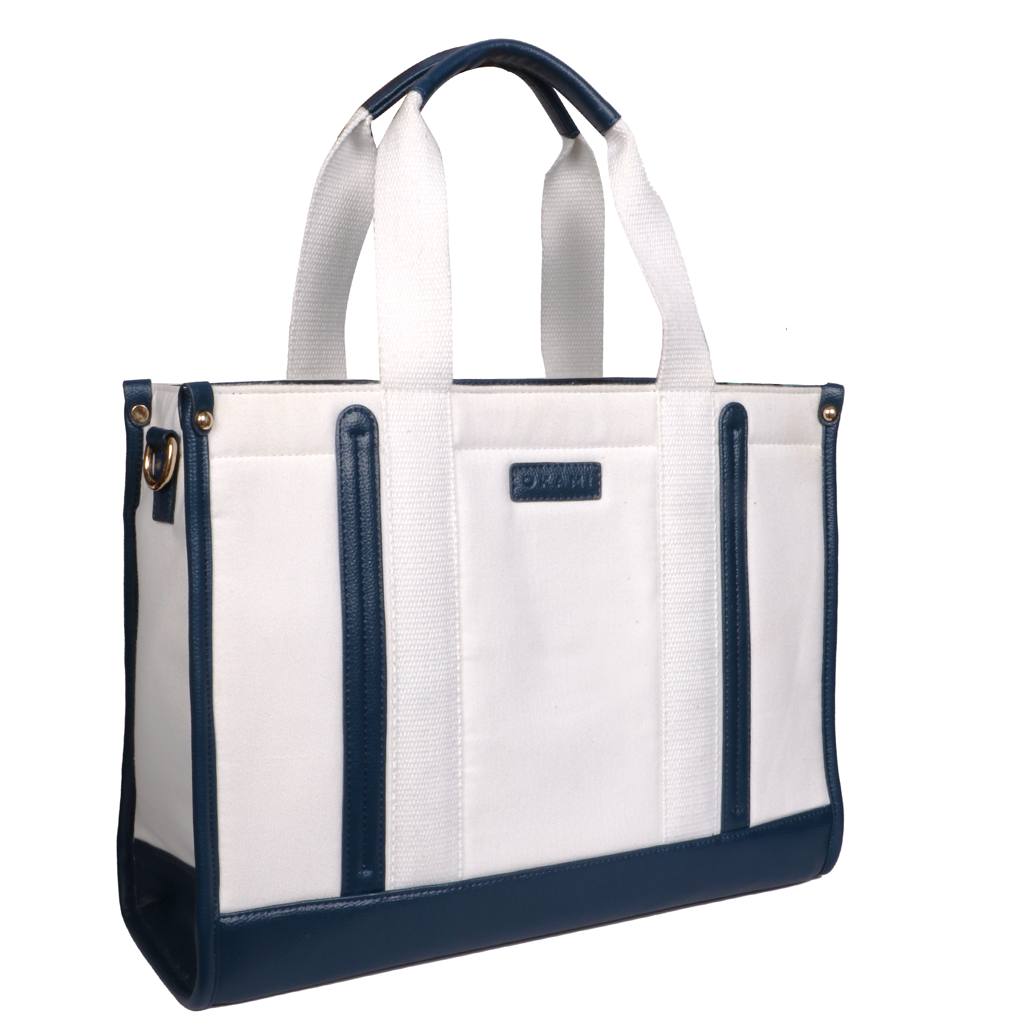 Okami Everyday Women's Canvas Tote Bag for Laptops Upto 14.1" (White-Blue)